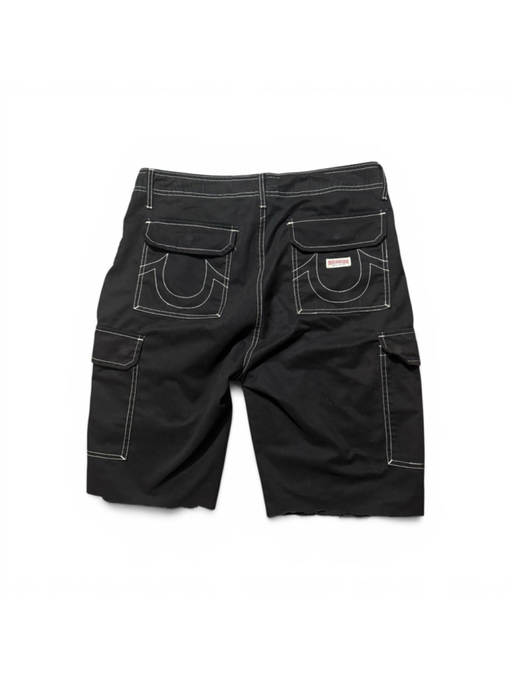 Men's True Religion Black & White Stitch Cutoff Cargo Shorts Waist 34
